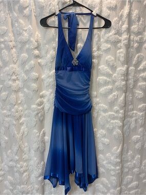 City Triangle Y2K ombré blue sparkly halter neck dress with crystal detail